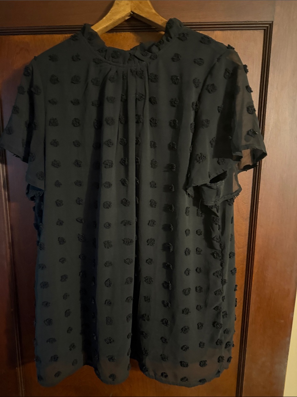 Black Textured Short-Sleeve Women’s Blouse